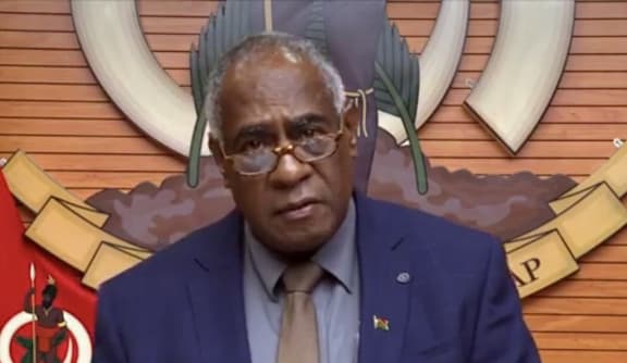 Vanuatu PM Ishmael Kalsakau announcing the state of emergency.