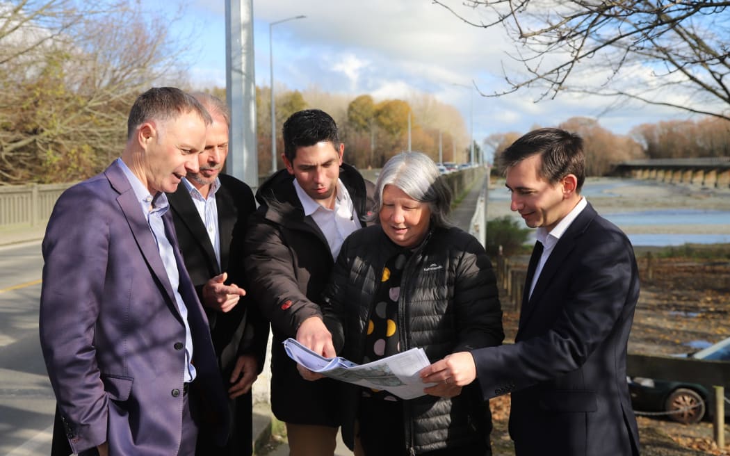Ashburton District Council and National representatives taking a look the proposed route of the second Ashburton/Hakatere River bridge on Chalmers Ave.