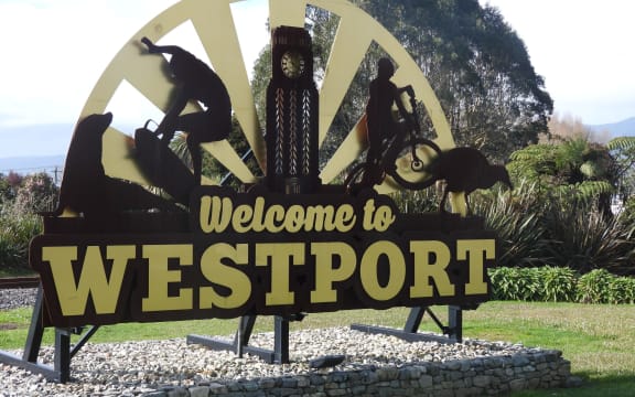 The Westport sign at the Buller Bridge entrance to the town.