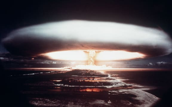 Picture taken in 1971, showing a nuclear explosion in Mururoa atoll. AFP PHOTO (Photo by AFP)