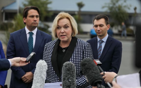 National Party leader Judith Collins and justice spokesperson Simon Bridges, left, announcing the party's law and order policy on Tuesday 11 August.