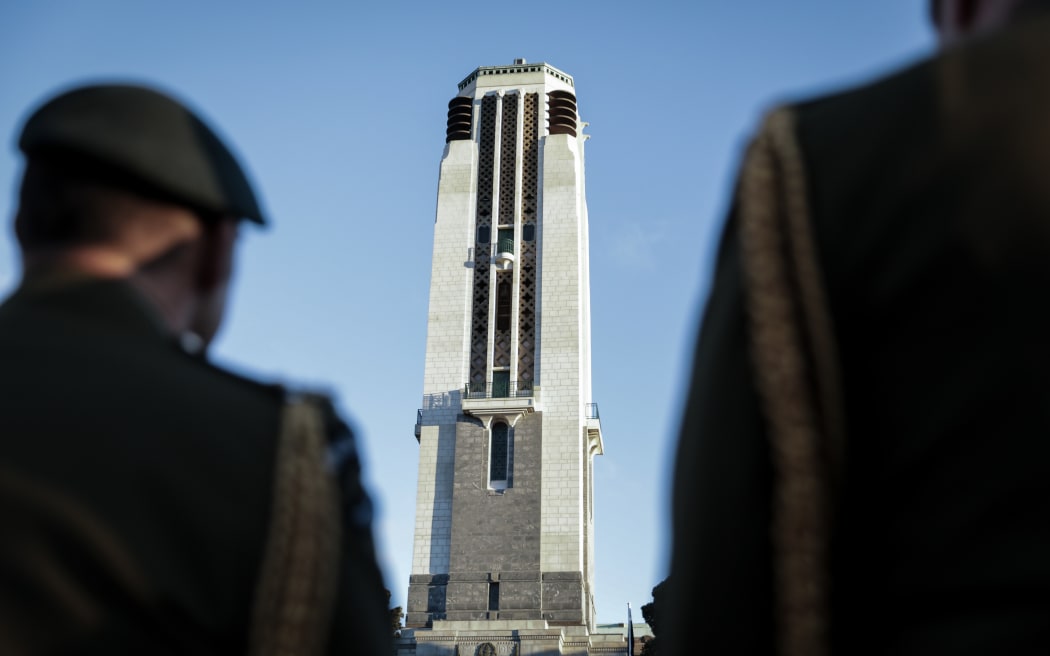 Soliders listen as The Carillon is played at todays event. Carillon Bells will be heard regularly at Pukeahu National War Memorial Park after 3 years of being restored.