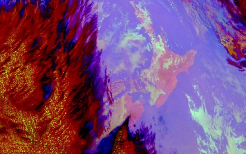 Fog and low cloud over the North Island 5 August shown in this night time enhanced satellite image.