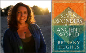 Bettany Hughes, left. Book cover, right.