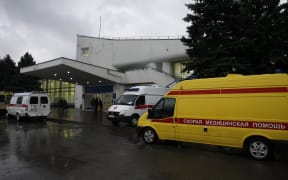 Ambulances outside the airport after the crash of a FlyDubai Boeing aircraft in Rostov-on-Don.