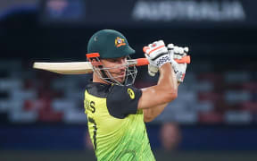 Marcus Stoinis of Australia hits a boundary during the ICC Men's T20 World Cup 2022.
