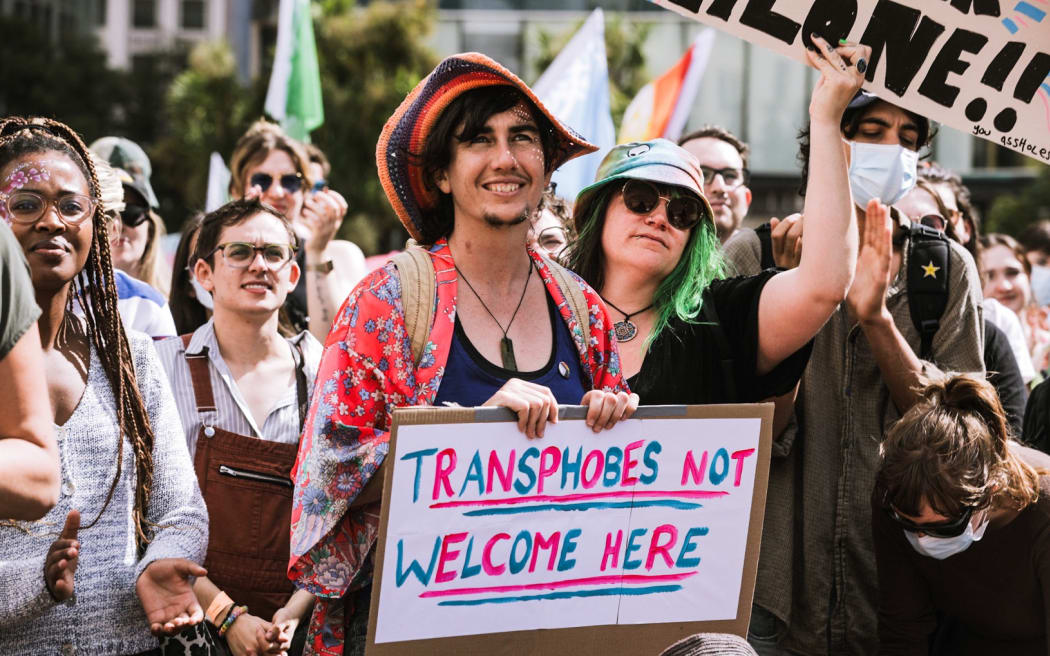 Supporters of the transgender community gather in Wellington.