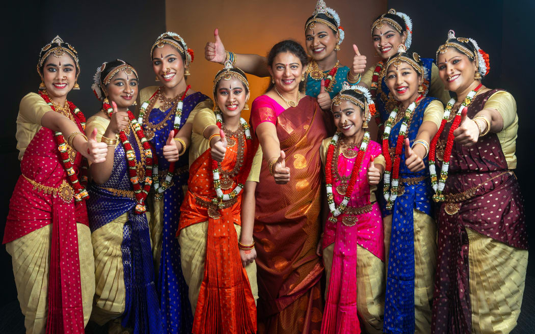 Prabha Ravi (middle) with her students at Natraj School of Dance