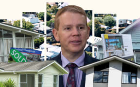 Composite of Chris Hipkins and houses.