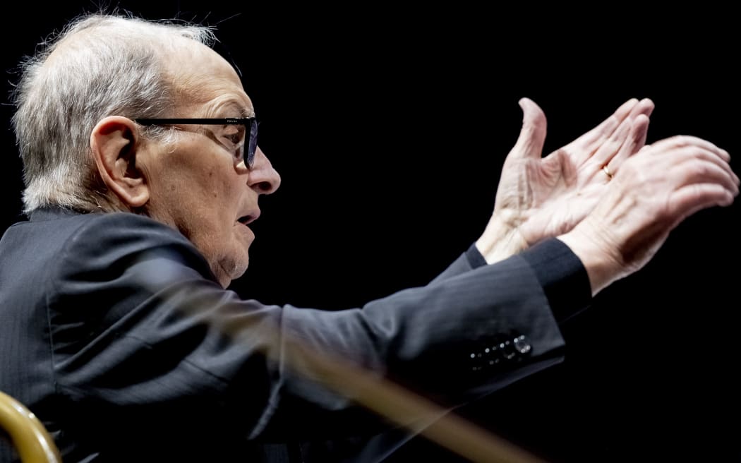 21 January 2019, Berlin: Composer Ennio Morricone conducts the Czech National Symphony Orchestra (CNSO) and a choir of 75 singers on his "The Farewell Tour" at the Mercedes-Benz Arena in Berlin.