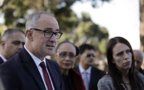 Phil Twyford and Jacinda Ardern at the announcement.