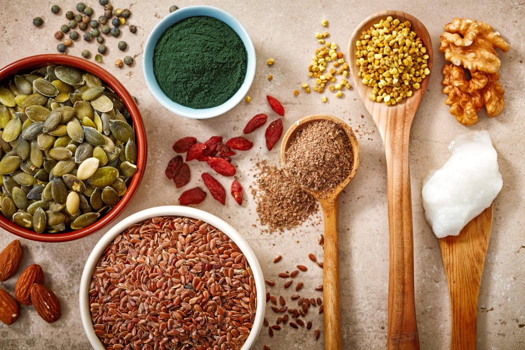 collection of healthy superfood, top view