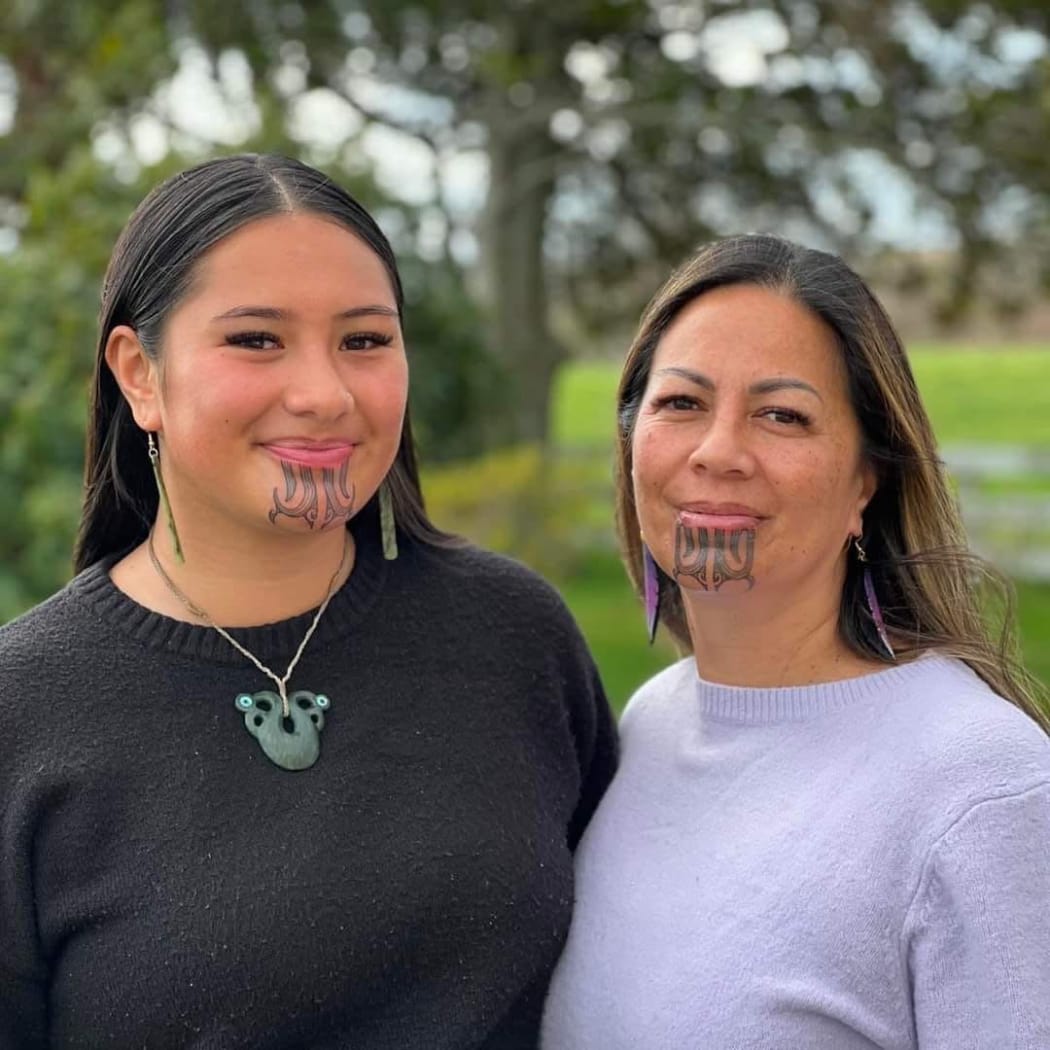 Kirtsen Crawford received her moko kauae alongside her daughter, Logan Crawford.