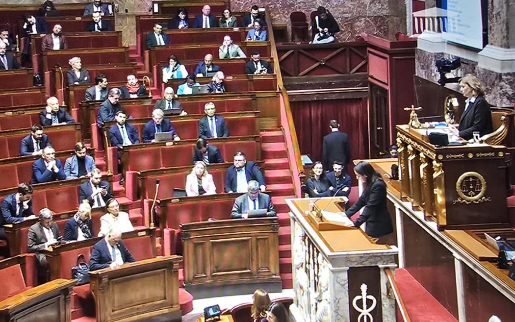 Minister for Overseas Naïma Moutchou speaking at France's National Assembly Constitutional reform Bill for New Caledonia