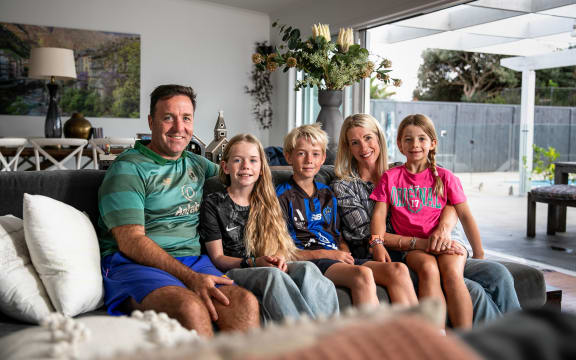 Jon, Eve Brady, Juliet and Charlotte Dale (left to right) photographed in their living room.