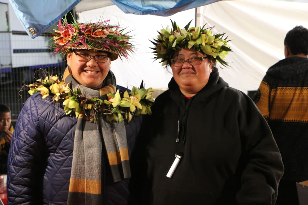 Maria (right), amongst bags of chestnuts straight from Rarotonga