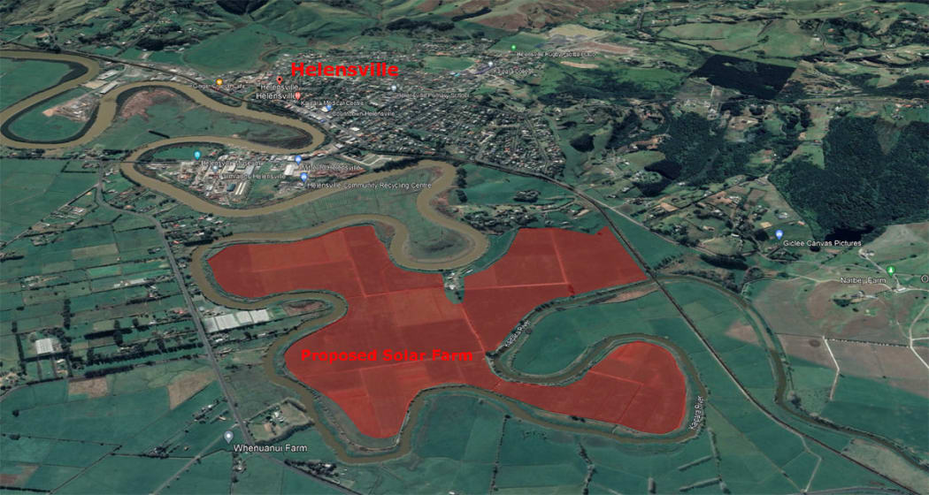 Area outlined for the proposed solar farm in Helensville, Auckland.