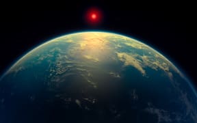 A handout artist's impression released on April 17, 2025 by N. Madhusudhan/University of Cambridge, shows the K2-18b super-Earth, a hycean world, such as exoplanet K2-18b which astronomers say they have found the strongest yet “hints” of the life outside this solar system. Astronomers announced on April 17, 2025 they have detected the most promising "hints" yet of potential life on a planet beyond our solar system, though other scientists expressed scepticism. There has been vigorous debate in scientific circles about whether the planet K2-18b, which is 124 light years away in the Leo constellation, could be an ocean world capable of hosting microbial life. (Photo by Handout / University of Cambridge / AFP) / RESTRICTED TO EDITORIAL USE - MANDATORY CREDIT "AFP PHOTO /  UNIVERSITY OF CAMBRIDGE  / N. MADHUSUDHAN" - HANDOUT - NO MARKETING NO ADVERTISING CAMPAIGNS - DISTRIBUTED AS A SERVICE TO CLIENTS