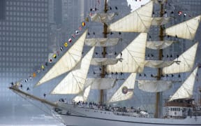 The Guayas sailing past Manhattan, New York, in 2012.
