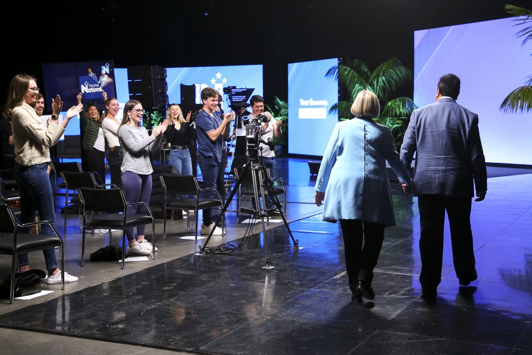 National Party Leader Judith Collins and husband David Wong-Tung arrive during the Virtual National Party 2020 Campaign Launch at Avalon Studios on September 20, 2020 in Wellington, New Zealand.