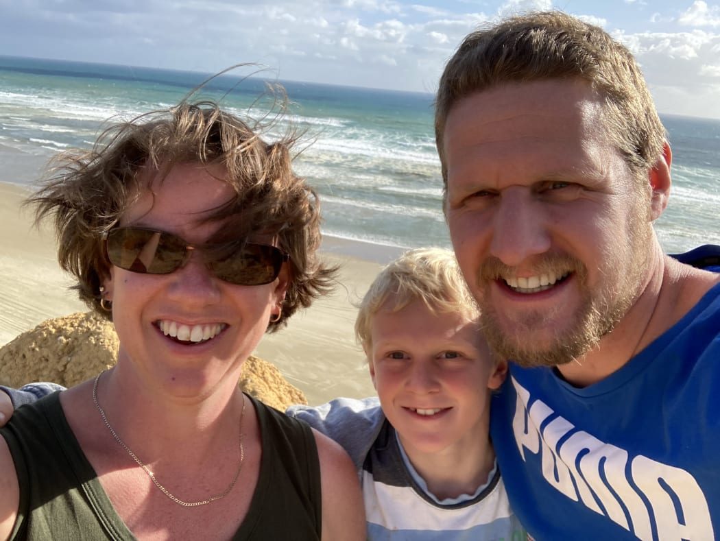 Zeke Voschezang with his parents Joanna and Roley Voschezang during their Kai Iwi Lakes holiday.
