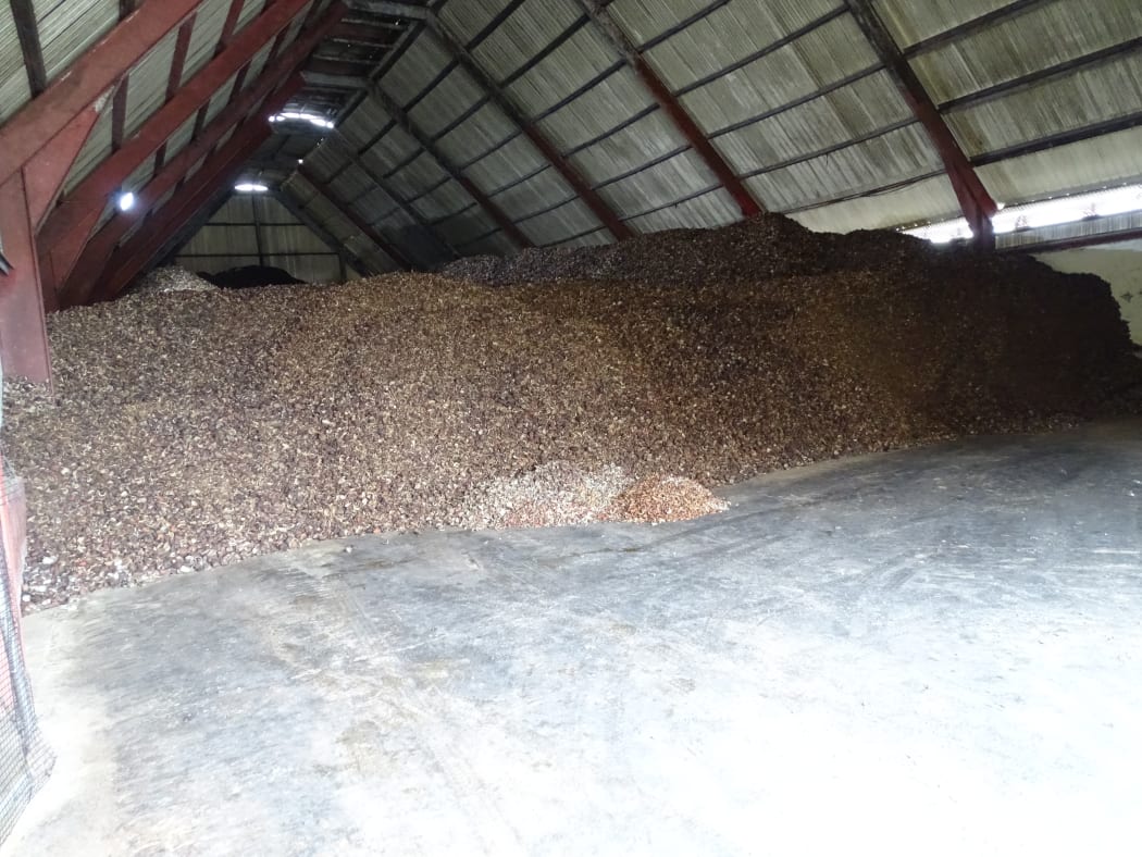 A warehouse at the Tobolar Copra Processing Authority in Majuro is filled with copra — dried coconut meat used for producing coconut oil — following a bumper crop brought in for milling during the first quarter of 2020.