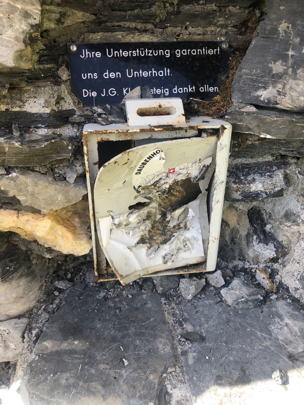The smashed collection box.