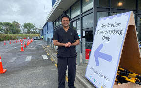 Whānau Ora Community Clinic's clinical director Dr Vanshdeep Tangri  outside his organisation's mass vaccination centre in Takanini.