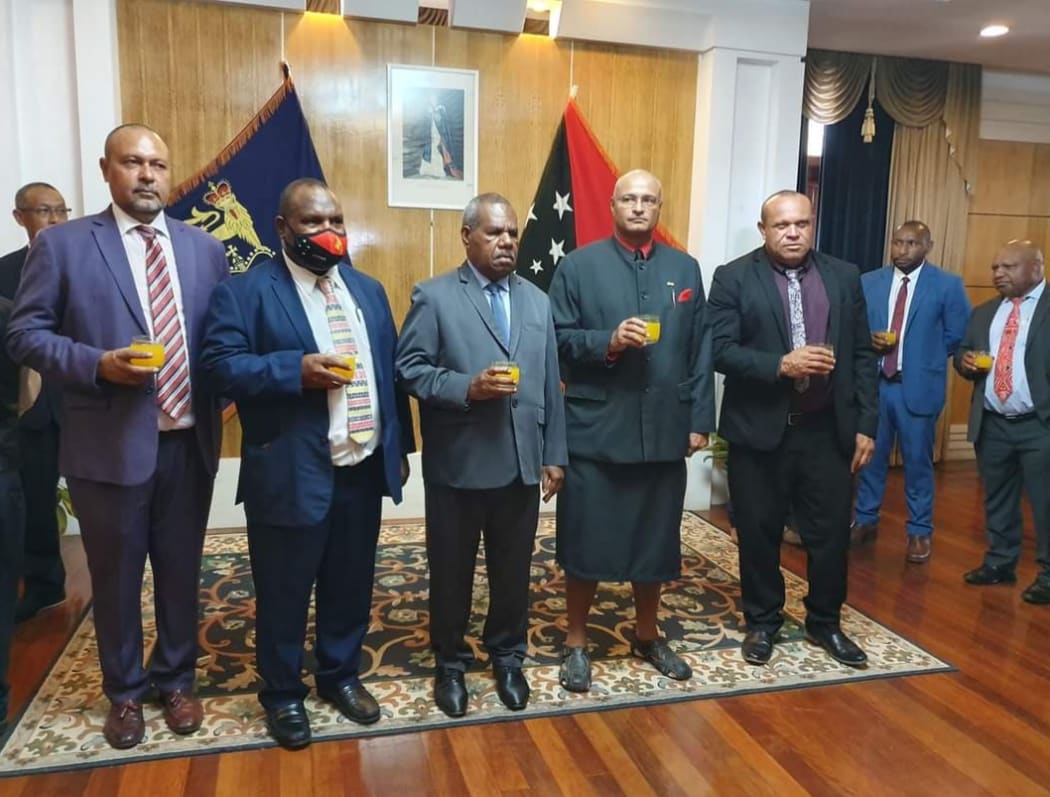 PNG Prime Minister James Marape with the Governor General,Bob Dadae, and part of his reshuffled Cabinet