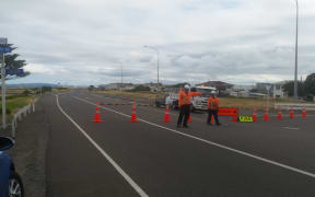 The cordon around the fire at the Ravensdown fertiliser plant near Napier.
