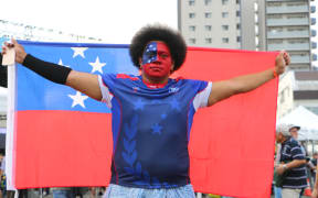 Manu Samoa fan Filipo Tovio was at the Samoa v Russia game.