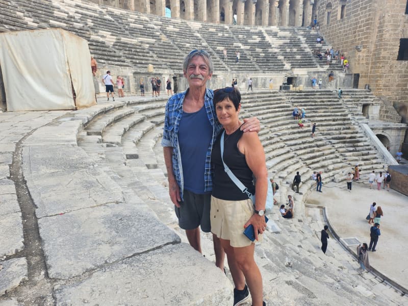 For use with summer story only - Former New Plymouth councillor John McLeod and partner Susie Rosser at an amphitheater in easter Turkey.