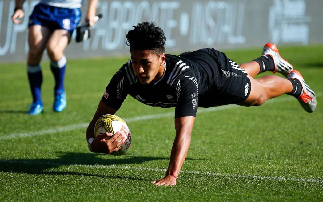 Rieko Ioane dives over to score a try in the semi final against South Africa.
