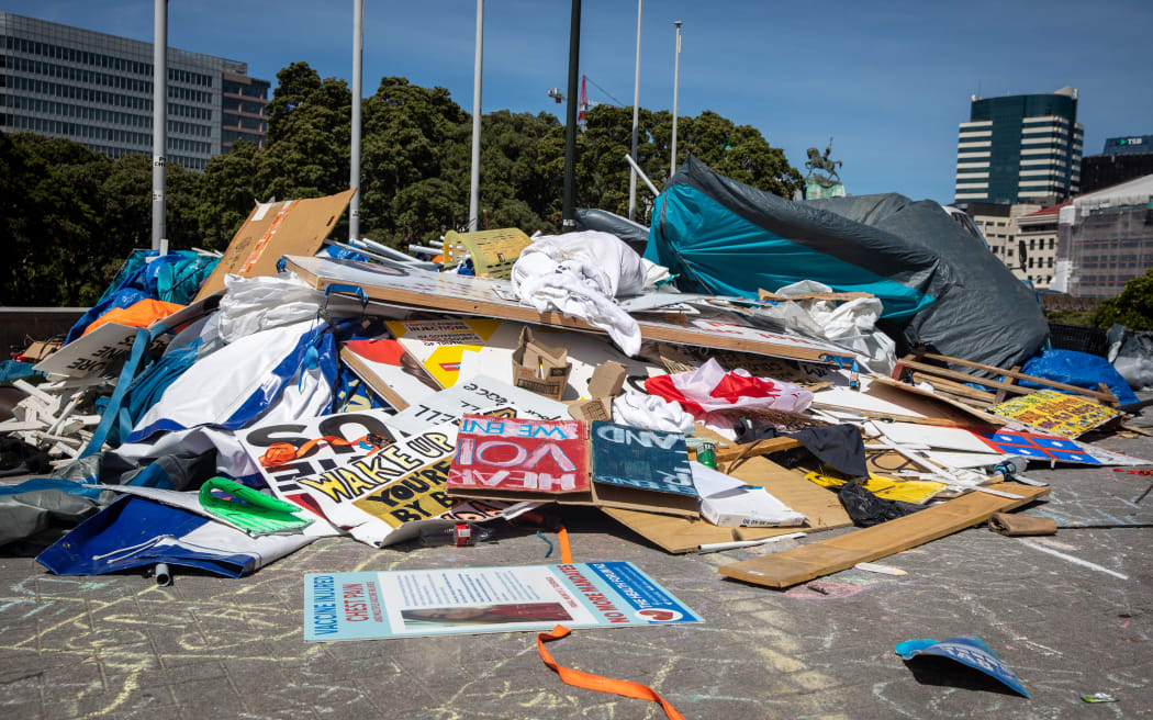 Debris left behind at Parliament after the weeks-long protest.
