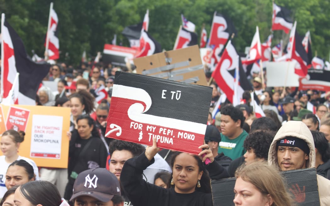 Thousands hīkoi mō Te Tiriti in Hamilton.
