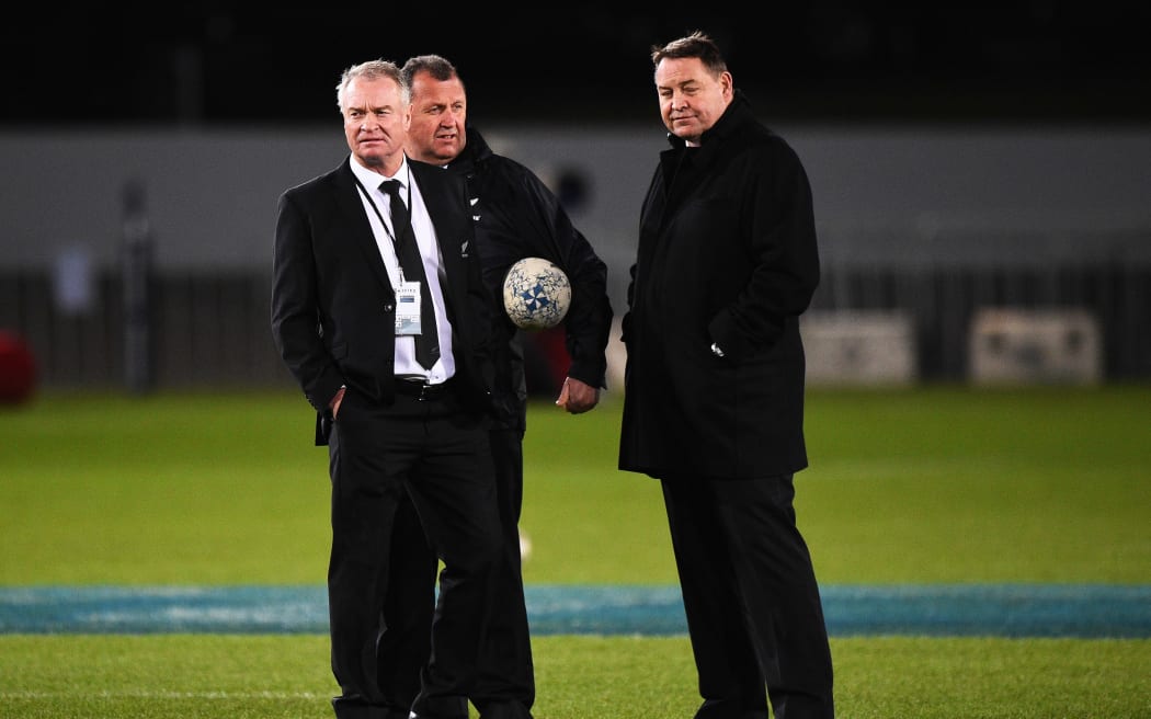 All Black selector Grant Fox, Assistant coach Ian Foster and coach Steve Hansen.