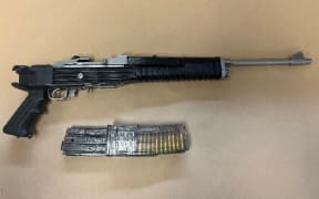 Police said they found this "Military-Style Semi Automatic rifle (MSSA)" and ammunition in a vehicle parked in Remuera.