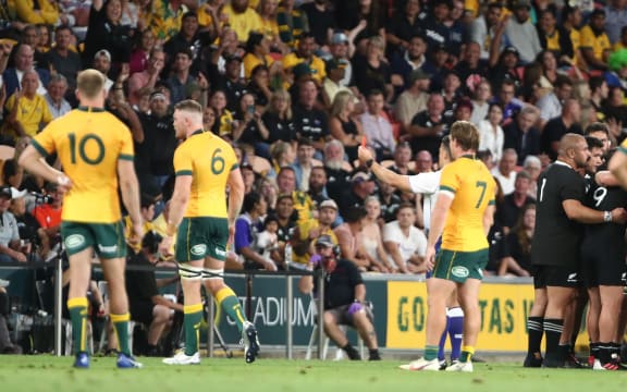 Lachlan Swinton of The Wallabies is sent off  during the  Australian Wallabies v New Zealand All Blacks, Tri Nations rugby match at Suncorp Stadium, Brisbane, Australia on Saturday 7th November 2020.