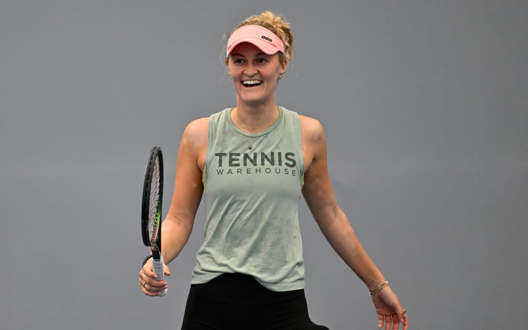 Erin Routliffe of New Zealand during a practice session