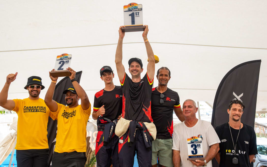 Vanuatu Car Rally winners: Pierre Brunet Racing (first place), Tamafira RALLY Team (second place), and Arnaud Russet & Thomas Garin (third place).