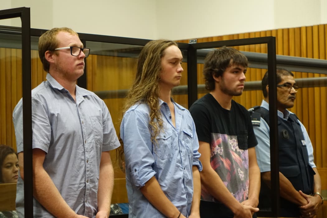 Daniel Gavin, Samuel Hawkins and Jayson Campbell (left to right) have been sentenced to home detention for the death of Hawera woman Christine Fairweather.