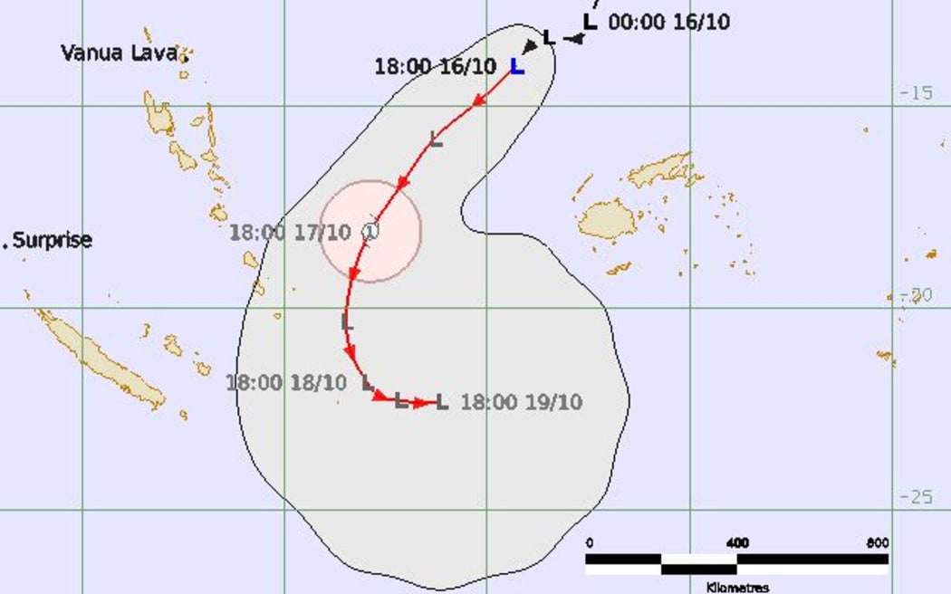 The tracking map for the tropical depression near Fiji.