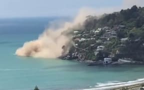 Screenshot of video of cliff collapse, Sumner/