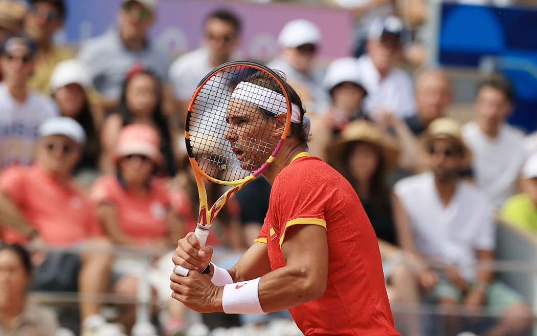 Rafael Nadal from Spain in action at the 2024 Paris Olympics.