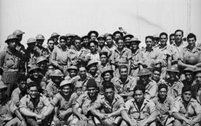 The 28th Maori Battalion at a transit camp in Egypt on the morning after their evacuation from Crete, June 1941.