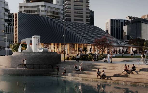 Projected image of the Fale Malae Trust cultural centre