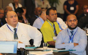 Chair Constitutional Review Committee, Nauru Parliament, Hon. Lionel Aingimea and Deputy Clerk to Solomon Parliament, Mr David Kusilifu.