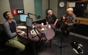 The Topp Twins in studio with Jesse Mulligan March 2017