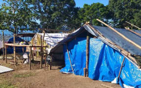 Temporary shelters at Bakada care centre for people displaced by the Mt Ulawun volcano