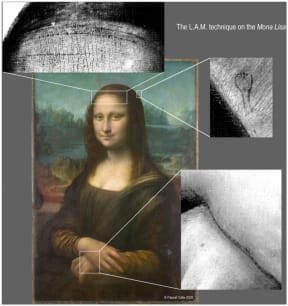 Mona Lisa's portrait was digitised with Lumiere Technology's high-resolution multispectral camera. The data from this digitisation revealed for the first time the spolvero (a drawing transfer technique) of the portrait.